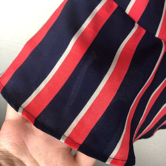 Banana Republic Petite Dark Blue Orange Striped Ruffle Off The Shoulder Blouse - Picture 3 of 8